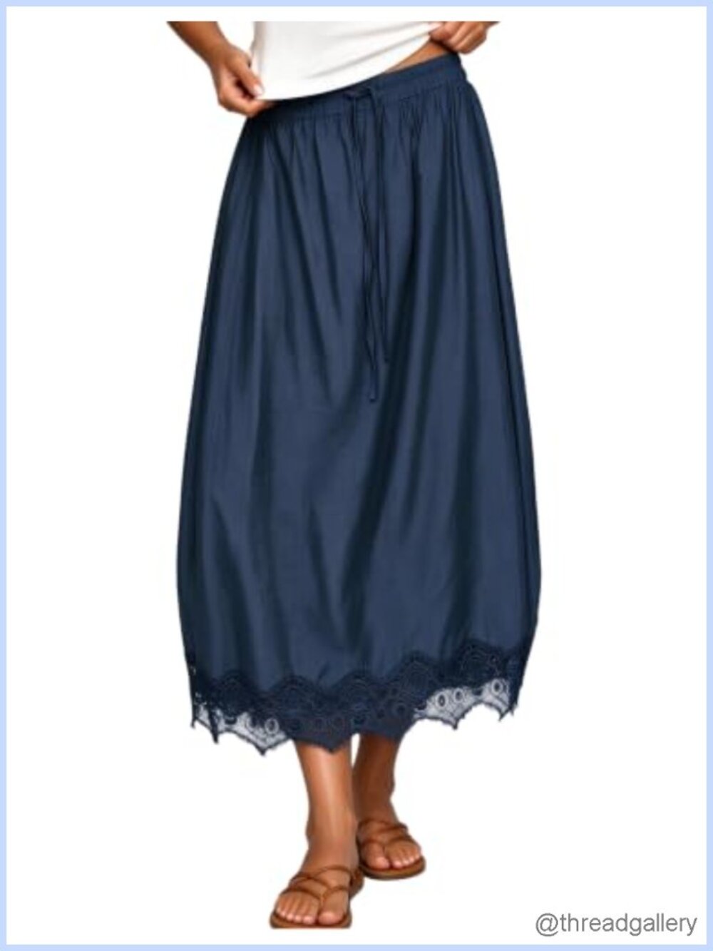Lace Hem Maxi Skirt A-Line Elastic High Waist Lightweight Women's